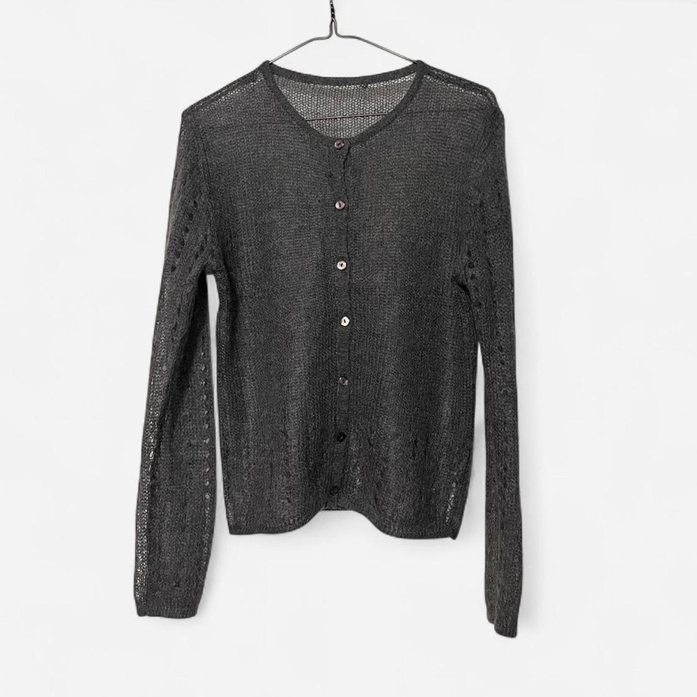 Vintage 00s Sheer Knit Mohair Cardigan In Dark Grey | Knitwear Wool Lace